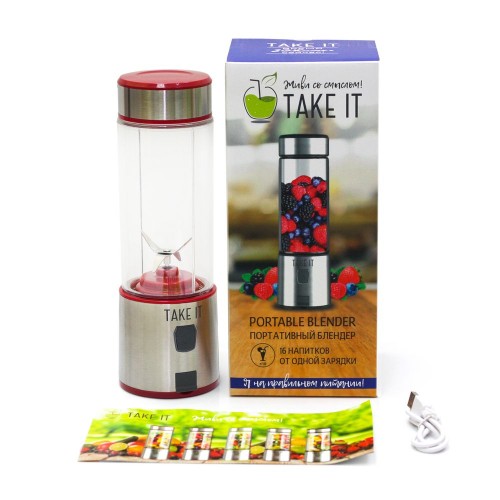 Купить Портативный блендер Take It X4, красный с нанесением логотипа