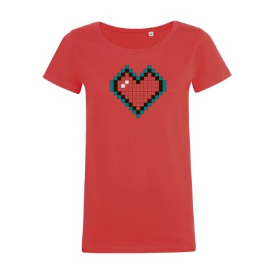 Купить Футболка женская Pixel Heart, красная с нанесением