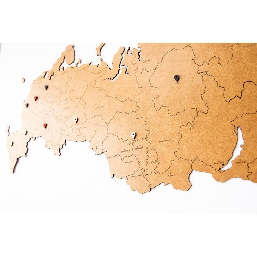 Купить Деревянная карта России с названиями городов, коричневая с нанесением логотипа