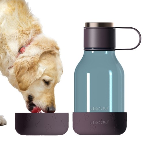 Купить Бутылка для воды с миской для питомца Dog Water Bowl Lite, темно-фиолетовая с нанесением логотипа