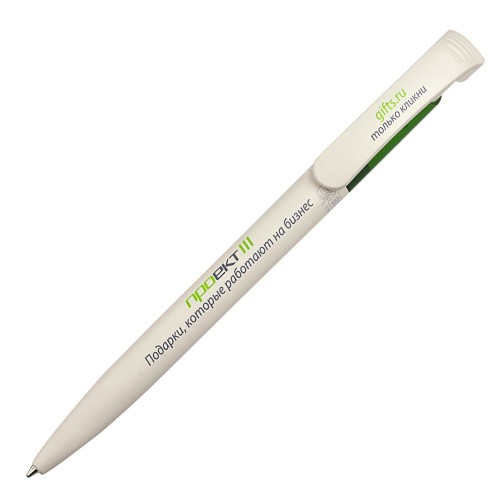 Купить Ручка шариковая Bio-Pen, белая с зеленым с нанесением логотипа