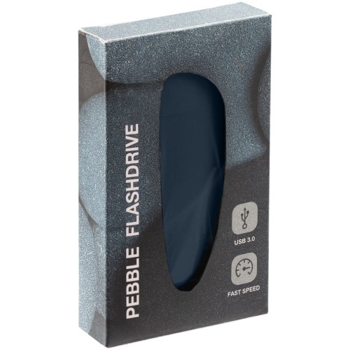 Купить Флешка Pebble, серо-синяя, USB 3.0, 16 Гб с нанесением логотипа
