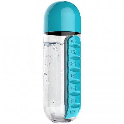 Купить Бутылка с таблетницей In Style, голубая с нанесением логотипа