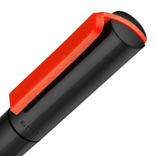 Купить Ручка шариковая Split Black Neon, черная с красным (коралловым) с нанесением логотипа