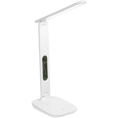 Купить Настольная лампа с часами и календарем Office Torch, белая с нанесением логотипа