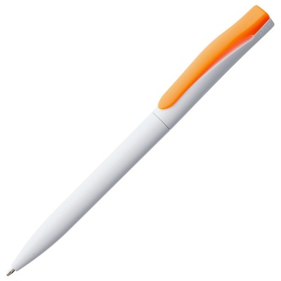 Купить Ручка шариковая Pin, белая с оранжевым с нанесением логотипа