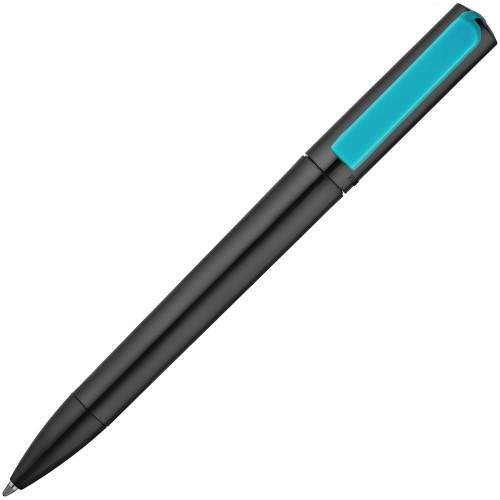 Купить Ручка шариковая Split Black Neon, черная с голубым с нанесением логотипа