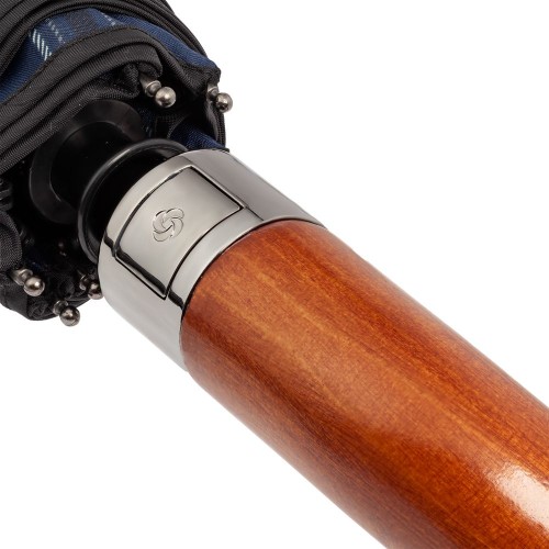 Купить Складной зонт Wood Classic S, синий в клетку с нанесением логотипа