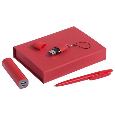 Купить Набор Bond: аккумулятор, флешка и ручка, красный с нанесением