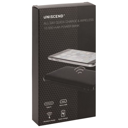 Купить Aккумулятор Uniscend Quick Charge Wireless 10000 мАч, белый с нанесением логотипа Купить Aккумулятор Uniscend Quick Charge Wireless 10000 мАч, белый с нанесением логотипа