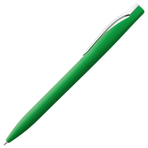 Купить Ручка шариковая Pin Soft Touch, зеленая с нанесением логотипа