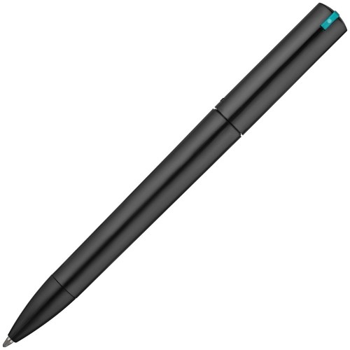 Купить Ручка шариковая Split Black Neon, черная с голубым с нанесением логотипа