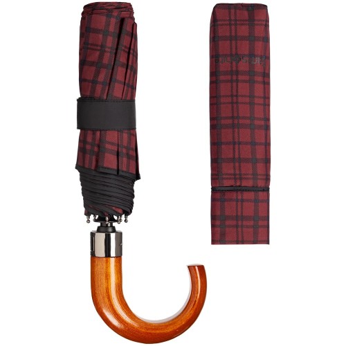 Купить Складной зонт Wood Classic S, красный в клетку с нанесением логотипа