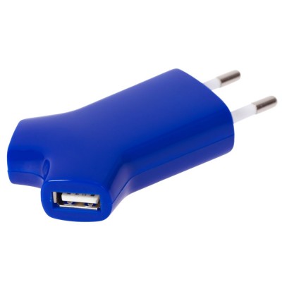 Купить Сетевое зарядное устройство Uniscend Double USB, синее с нанесением