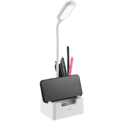 Купить Настольная лампа с подставкой для ручек tidyFlex, белая с нанесением логотипа