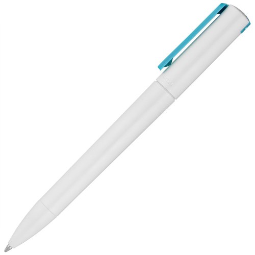 Купить Ручка шариковая Split White Neon, белая с голубым с нанесением логотипа