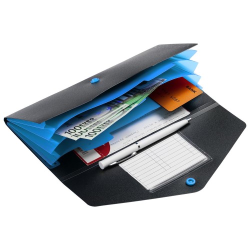 Купить Органайзер для путешествий Envelope, черный с голубым с нанесением логотипа