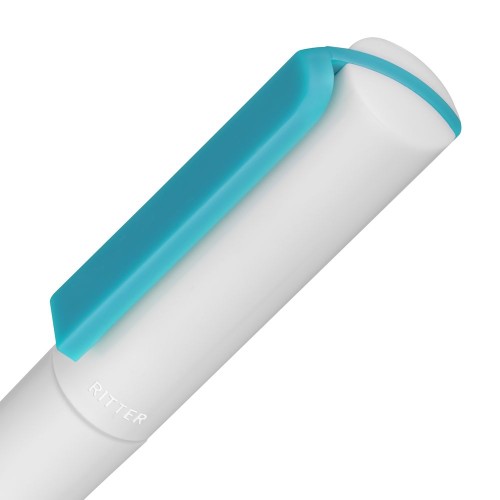 Купить Ручка шариковая Split White Neon, белая с голубым с нанесением логотипа