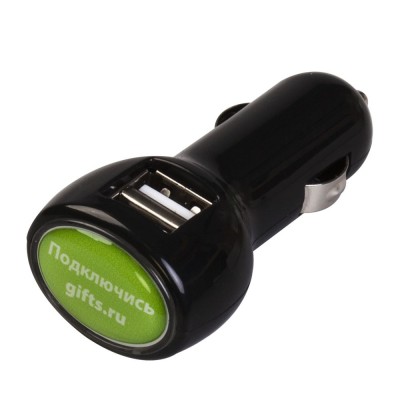 Купить Автомобильное зарядное устройство с подсветкой Logocharger, черное с нанесением