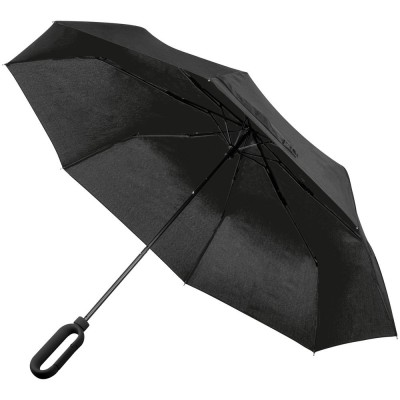 Купить Зонт складной Hoopy с ручкой-карабином, черный с нанесением