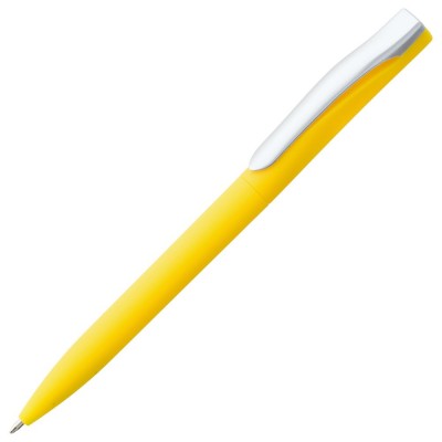 Купить Ручка шариковая Pin Soft Touch, желтая с нанесением логотипа