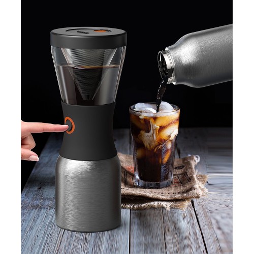 Купить Портативная кофеварка Cold Brew, серебристая с нанесением логотипа