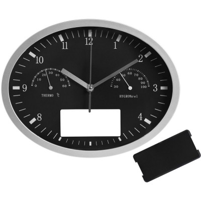 Купить Часы настенные INSERT3 с термометром и гигрометром, черные с нанесением