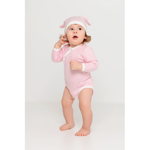 Купить Шапочка детская Baby Prime, розовая с молочно-белым с нанесением логотипа