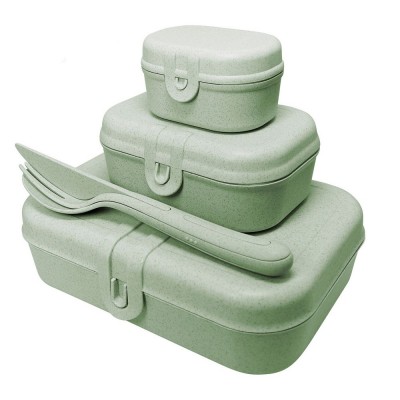Купить Набор ланчбоксов со столовыми приборами Pascal Organic, зеленый с нанесением логотипа