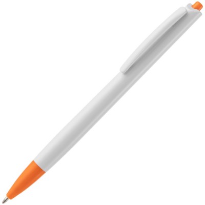 Купить Ручка шариковая Tick, белая с оранжевым с нанесением