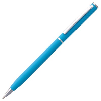 Купить Ручка шариковая Hotel Chrome, ver.2, матовая голубая с нанесением логотипа
