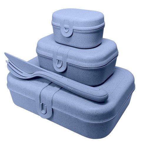 Купить Набор ланчбоксов со столовыми приборами Pascal Organic, синий с нанесением логотипа