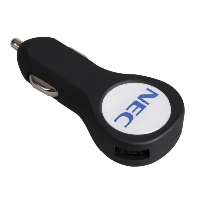 Купить Автомобильное зарядное устройство с подсветкой Logocharger Slim, черное с нанесением логотипа