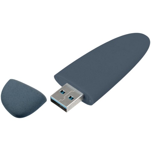 Купить Флешка Pebble, серо-синяя, USB 3.0, 16 Гб с нанесением логотипа