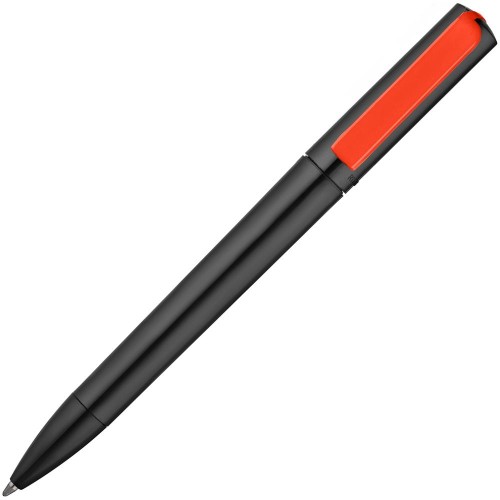 Купить Ручка шариковая Split Black Neon, черная с красным (коралловым) с нанесением логотипа