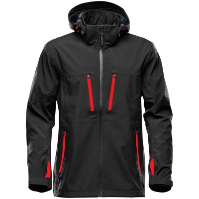 Купить Куртка софтшелл мужская Patrol, черная с красным с нанесением логотипа