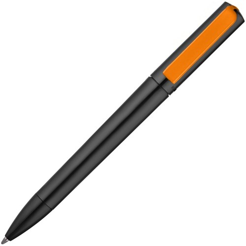 Купить Ручка шариковая Split Black Neon, черная с оранжевым с нанесением логотипа