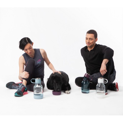 Купить Бутылка для воды с миской для питомца Dog Water Bowl Lite, серо-голубая с нанесением логотипа