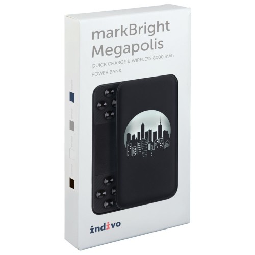 Купить Аккумулятор с беспроводной зарядкой markBright Megapolis, 8000 мАч, синий с нанесением логотипа Купить Аккумулятор с беспроводной зарядкой markBright Megapolis, 8000 мАч, синий с нанесением логотипа