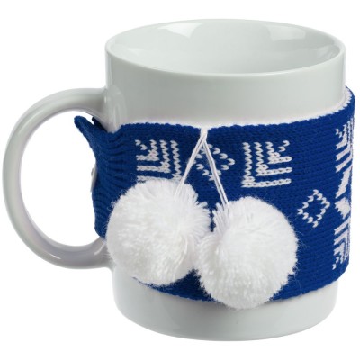 Купить Кружка с манжетой «Снежинки», синяя с нанесением логотипа