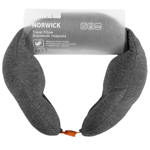 Купить Дорожная подушка Norwick, серая с оранжевым с нанесением логотипа