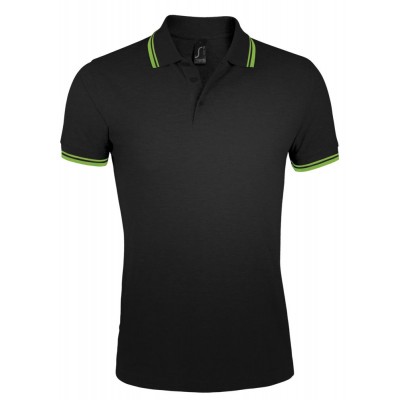 Купить Рубашка поло мужская PASADENA MEN 200 с контрастной отделкой, черная с зеленым с нанесением