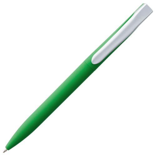 Купить Ручка шариковая Pin Soft Touch, зеленая с нанесением логотипа