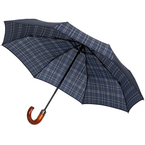 Купить Складной зонт Wood Classic S, синий в клетку с нанесением логотипа