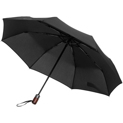 Купить Складной зонт Wood Classic S с прямой ручкой, черный с нанесением