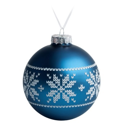 Купить Елочный шар «Скандинавский узор», 10 см, синий с нанесением логотипа