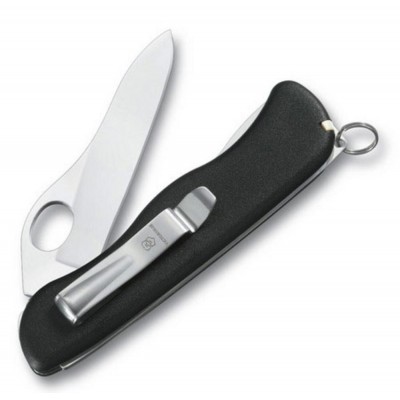 Купить Солдатский нож с фиксатором лезвия Sentinel One Hand Clip, черный с нанесением логотипа