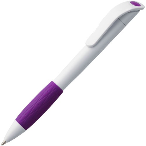 Купить Ручка шариковая Grip, белая с фиолетовым с нанесением логотипа
