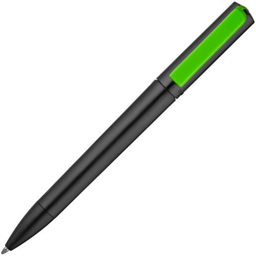 Купить Ручка шариковая Split Black Neon, черная с зеленым с нанесением логотипа