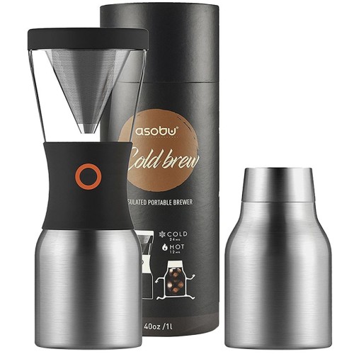 Купить Портативная кофеварка Cold Brew, серебристая с нанесением логотипа